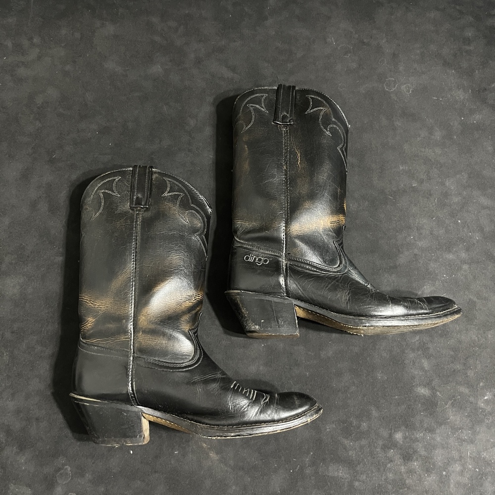 Dingo Cowboy Boots Mens Size 8 D Black Leather Western Pointed Toe Acne Vintage